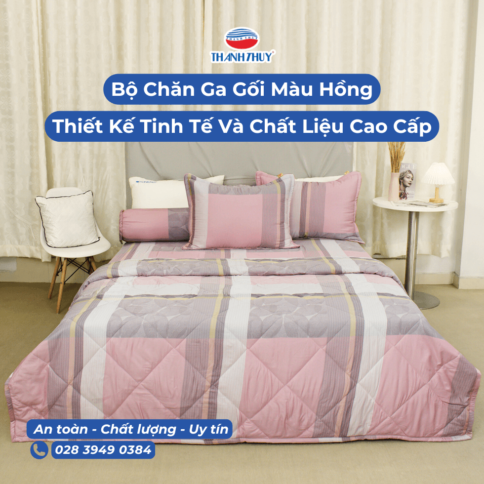 Bộ Chăn Ga Gối Màu Hồng Đẹp