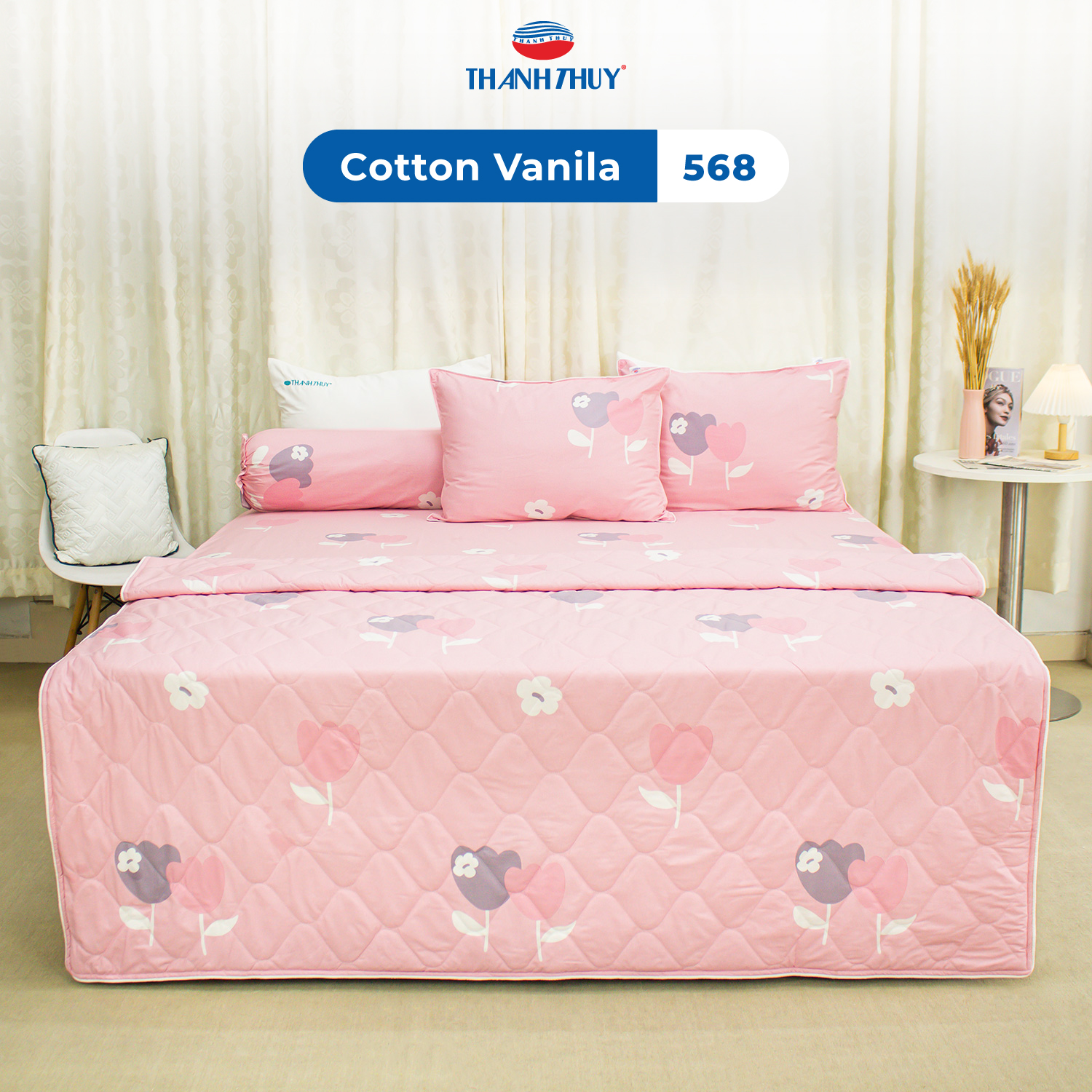 Giấc Mơ Hồng Thơ Mộng Cùng Bộ Chăn Ga Cotton Vanila 568