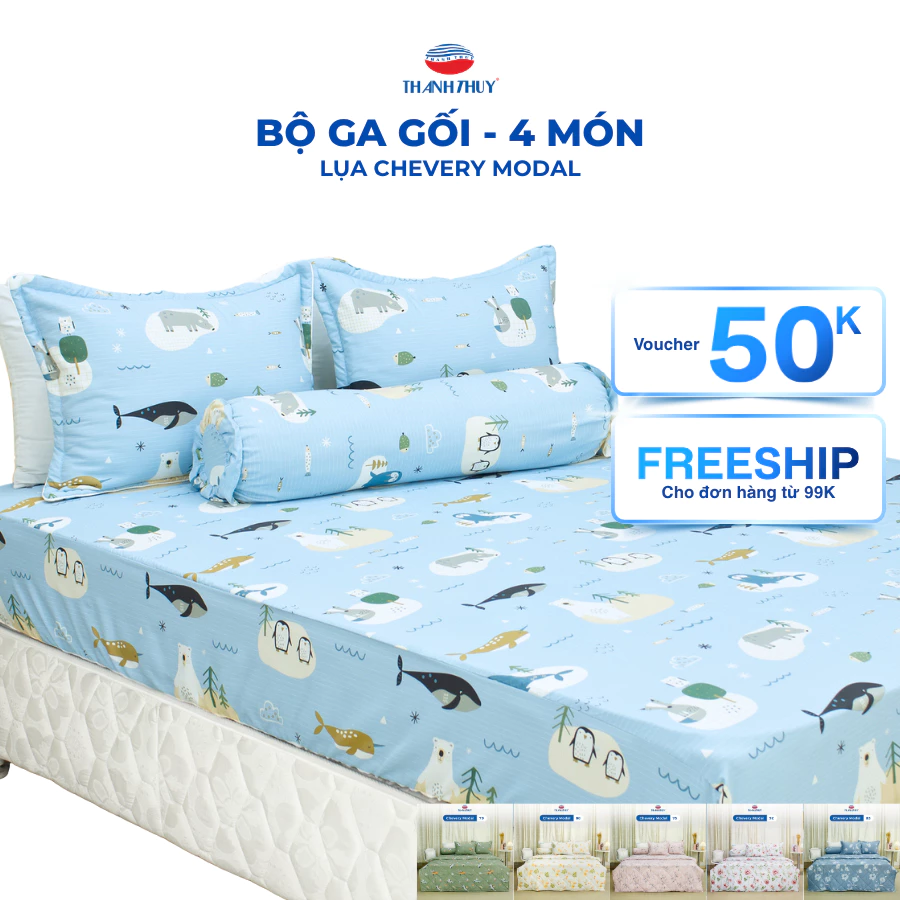 Bộ Ga Gối 4 Món Lụa Chevery Modal (Tencel Modal) - Êm Ái, Bền Đẹp