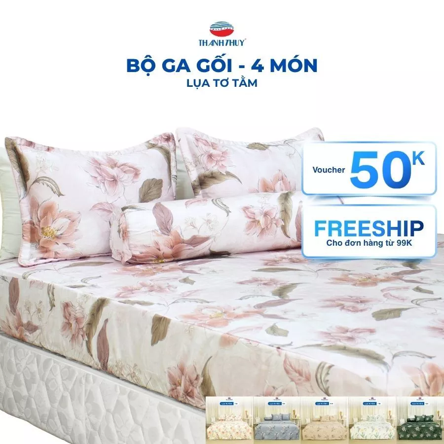 Bộ Chăn Ga Gối 4 Món Lụa Tơ Tằm (Tencel 60s) - Mượt Mà, Đẳng Cấp
