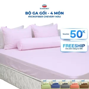 Bộ Ga Gối 4 món - Microfiber Chevery Màu (Vỏ gối không lót gòn) - Màu trơn