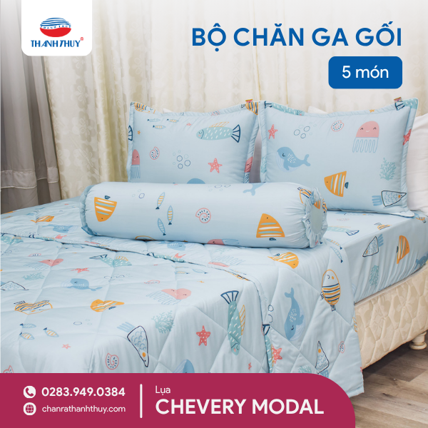 Lụa Chevery Modal_Bộ Chăn Ga Gối 5 Món