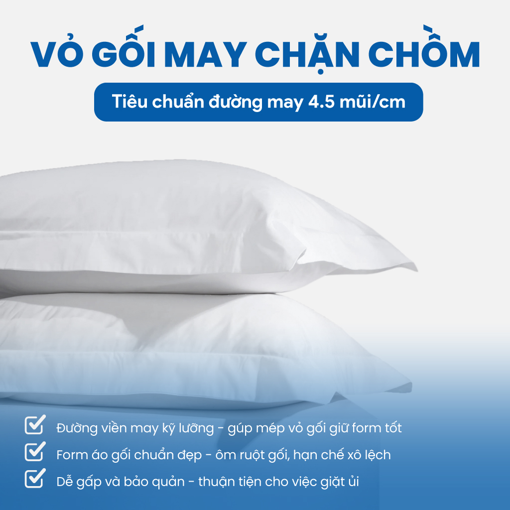 Áo gối trắng trơn may chặn chồm (Hay còn gọi là áo gối chặn viền - flanged pillowcase)