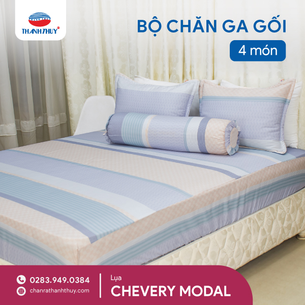 Thumbnail Chăn Ga Gia Đình Cotton Lụa Chevery Modal 4 Món