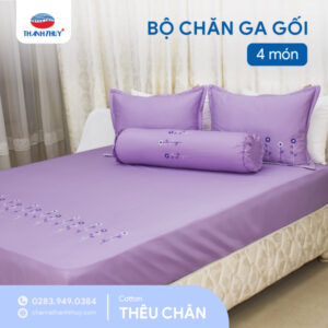 Bộ Ga Gối 4 món Cotton Thêu Chân - Thoáng Mát, Mộc Mạc