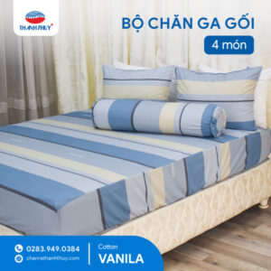 Bộ Chăn Ga Gối 4 món - Chuẩn Cotton Vanila thoáng mát (Vỏ gối lót gòn)