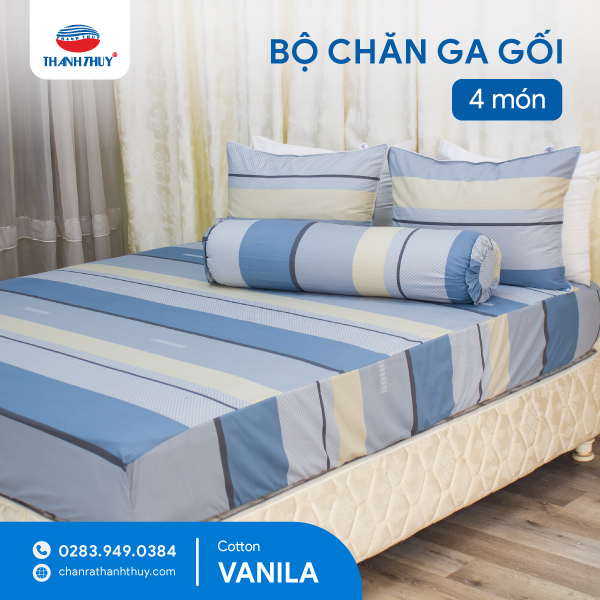 Thumbnail Chăn Ga Gia Đình Cotton Vanila 4 Món