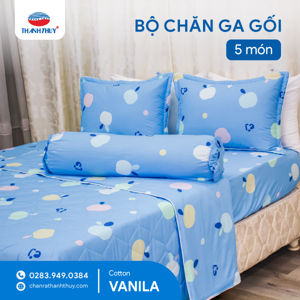 Thumbnail Chăn Ga Gia Đình Cotton Vanila 5 Món
