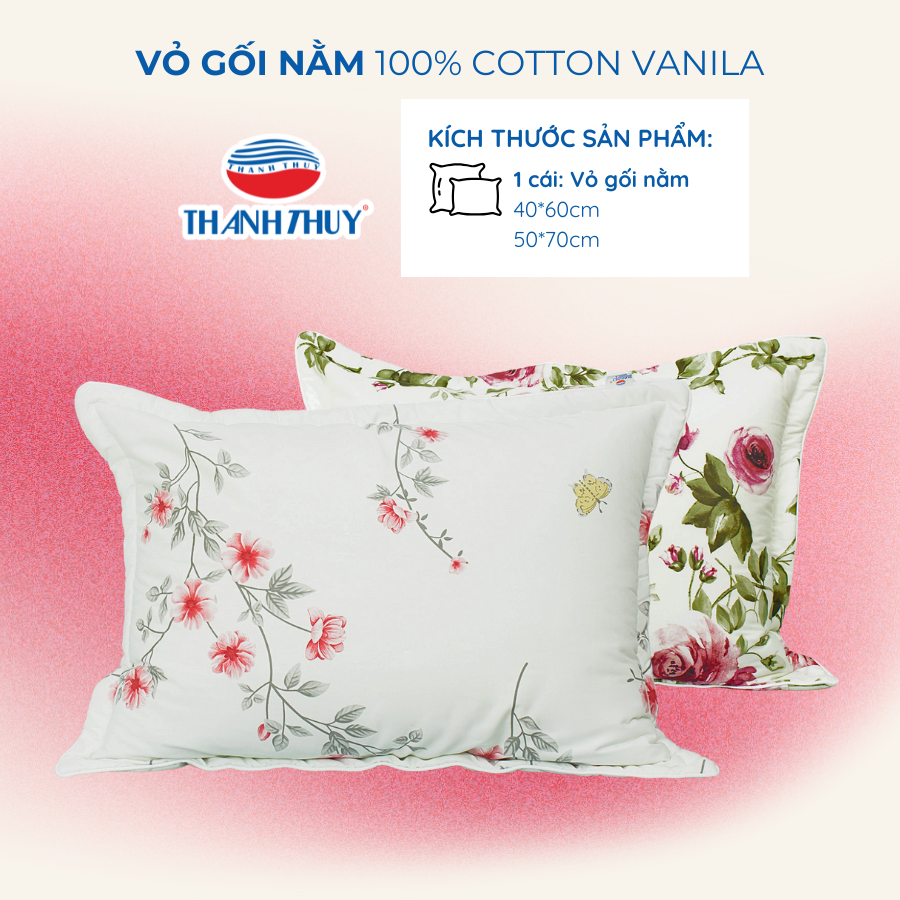 Vỏ Gối Nằm Cotton Vanila Size 40x60 cm, 50x70 cm (Không lót gòn) - 100% Cotton Vanila