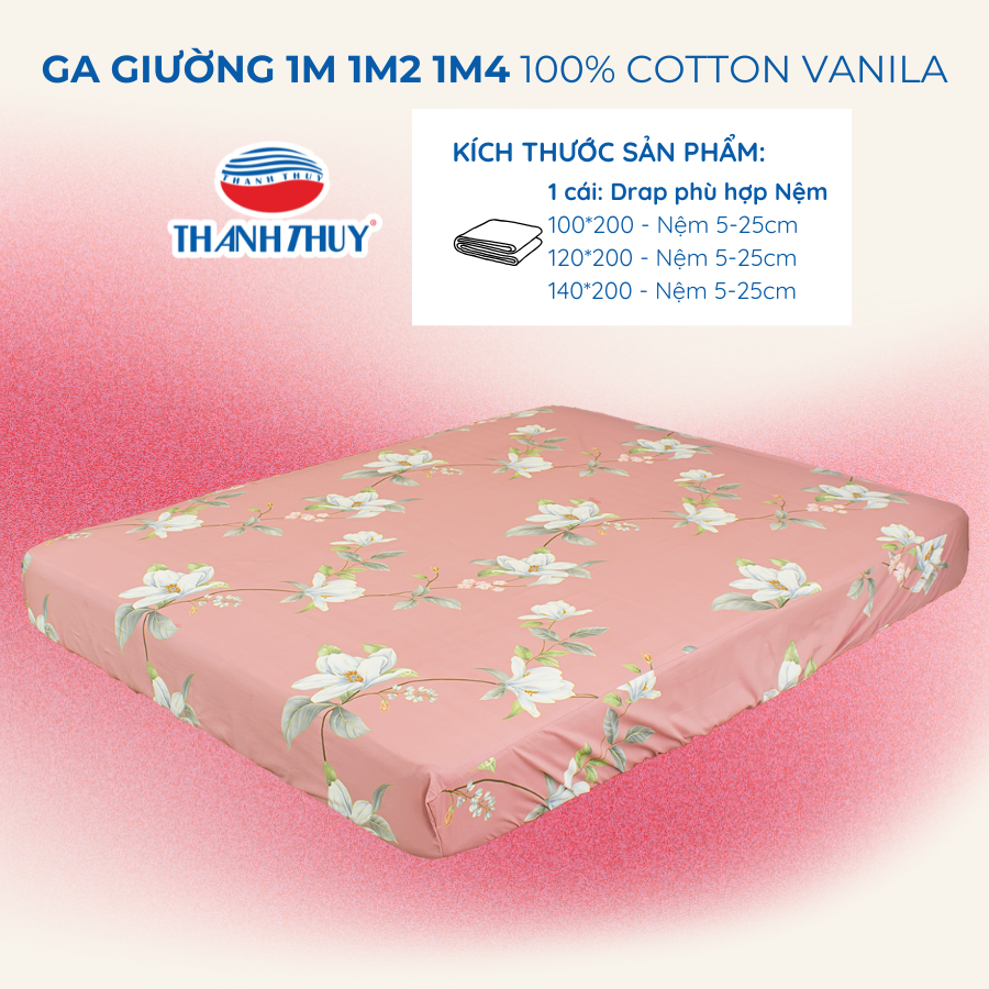 Ga giường 1m, 1m2, 1m4 - 100% Cotton Vanila thoáng mát (Không gồm vỏ gối)