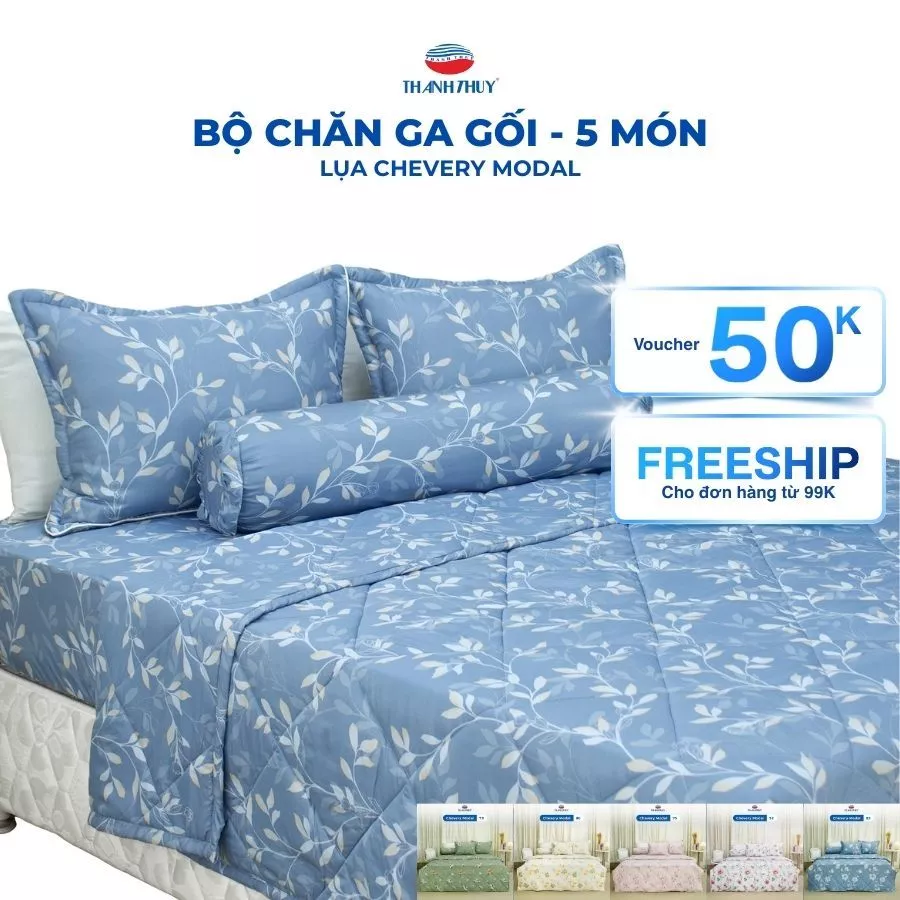Bộ Chăn Ga Gối 5 Món Lụa Chevery Modal (Tencel Modal) - Êm Ái, Bền Đẹp