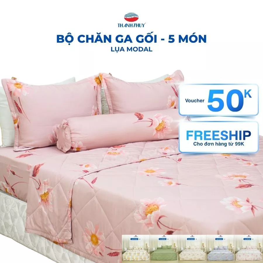 Bộ Chăn Ga Gối  5 Món Lụa Modal - Mềm Mịn Tự Nhiên, Đẹp Sang Từng Chi Tiết
