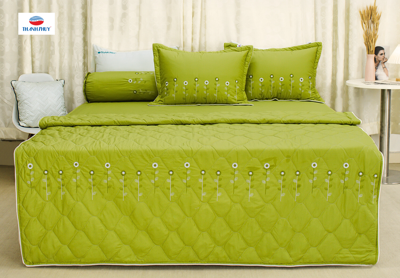 Cotton Sateen (Thêu Chân) Màu Cốm mang vẻ đẹp sang trọng cho phòng ngủ