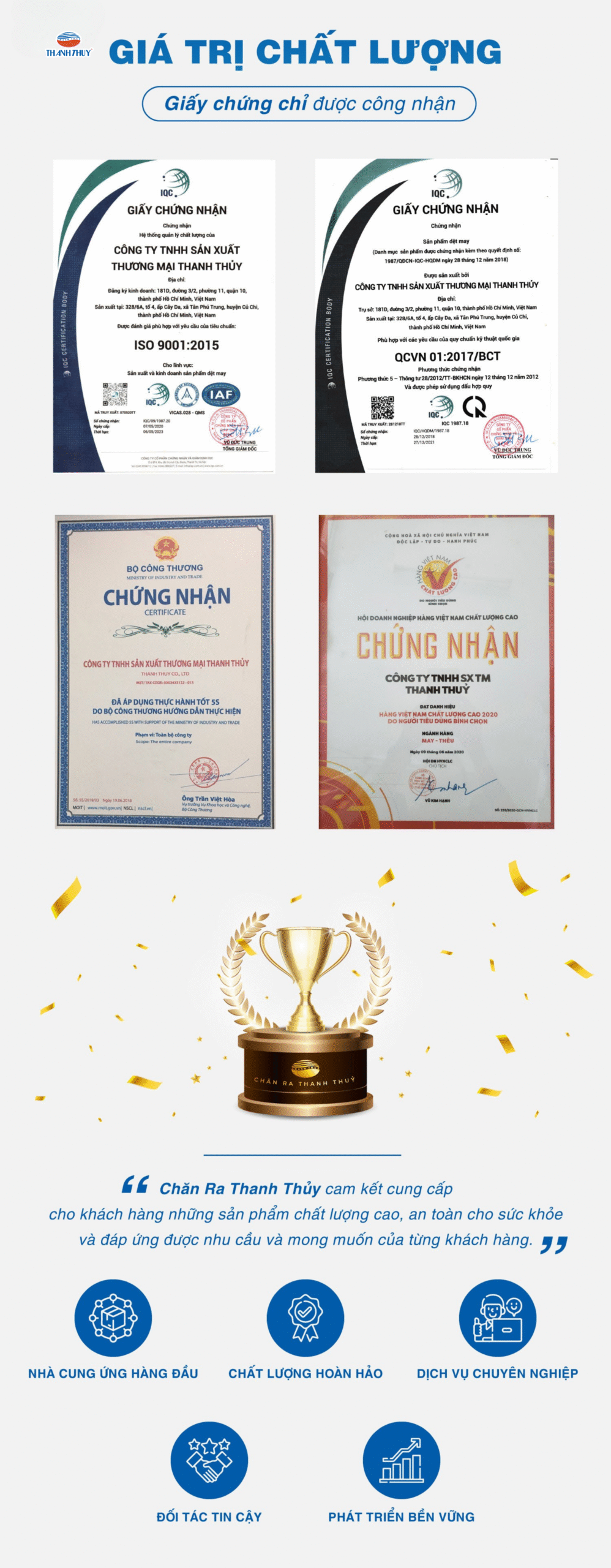 Giá trị về chất lượng của các sản phẩm từ Chăn Ra Thanh Thủy