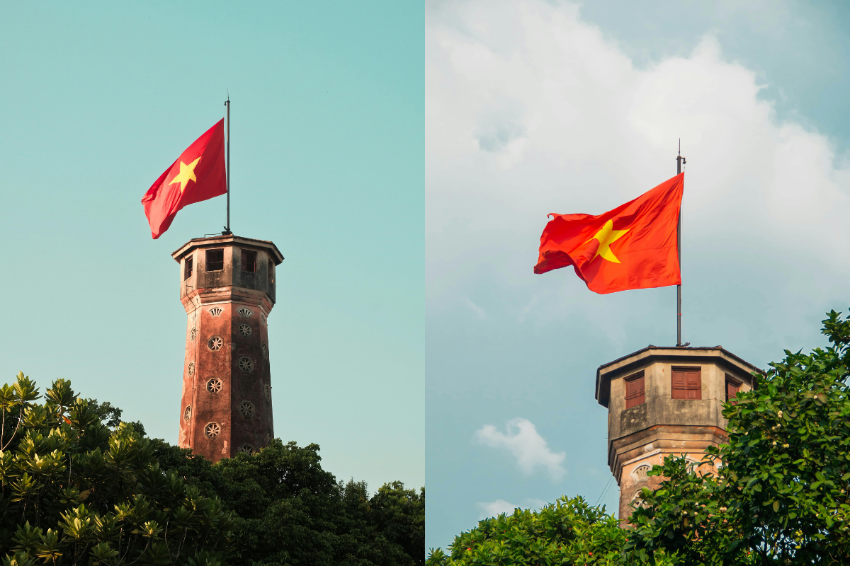 Lá cờ tổ quốc tung bay trên Cột Cờ Hà Nội (Kỳ Đài Hà Nội)