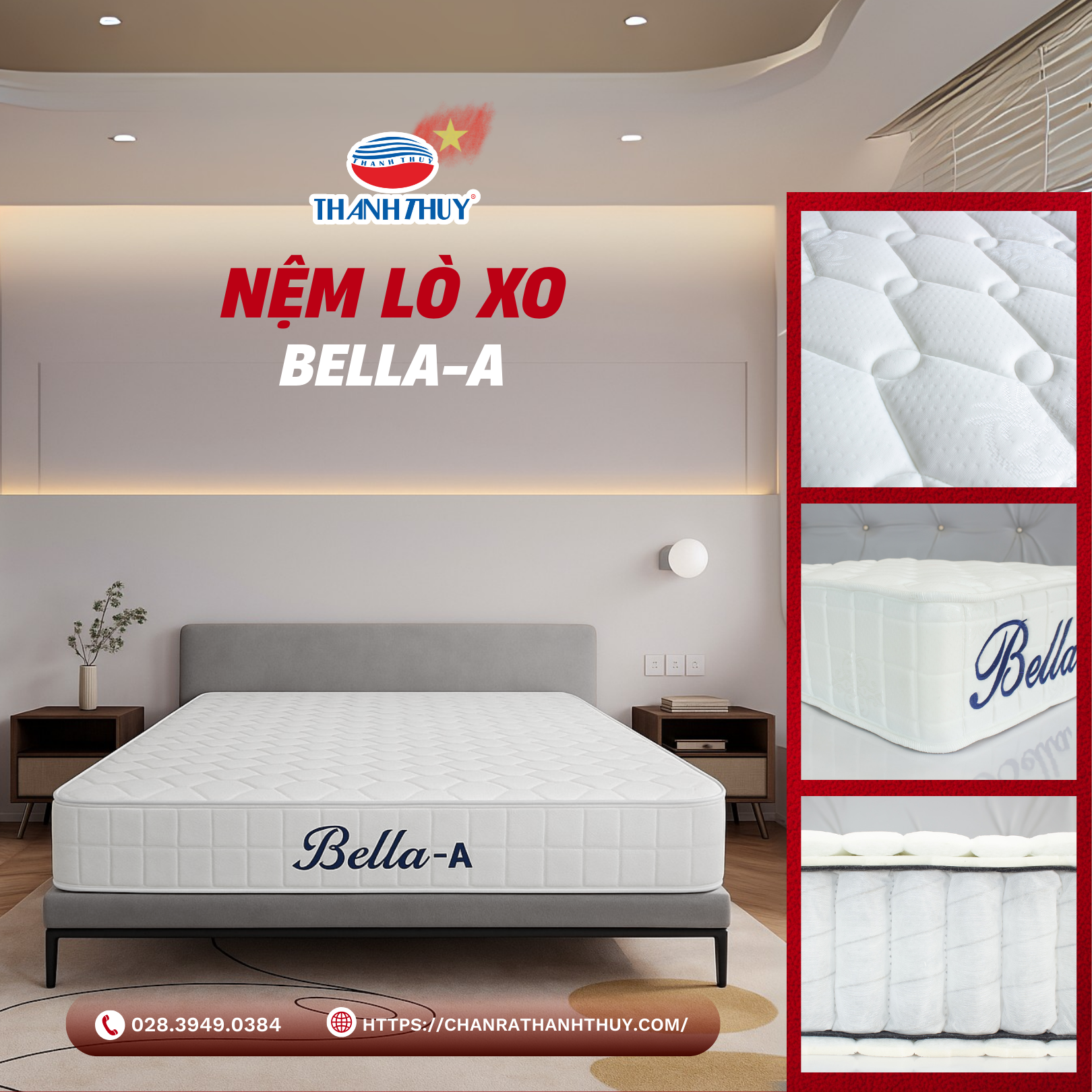 Nệm lò xo bella A màu trắng