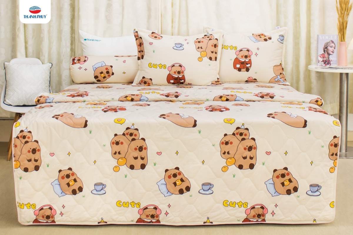 Bộ chăn ga gối Cotton Vanila với những họa tiết màu nâu