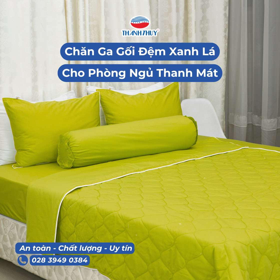 Chăn ga gối màu xanh lá cho phòng ngủ mát mẻ Chăn Ra Thanh Thủy