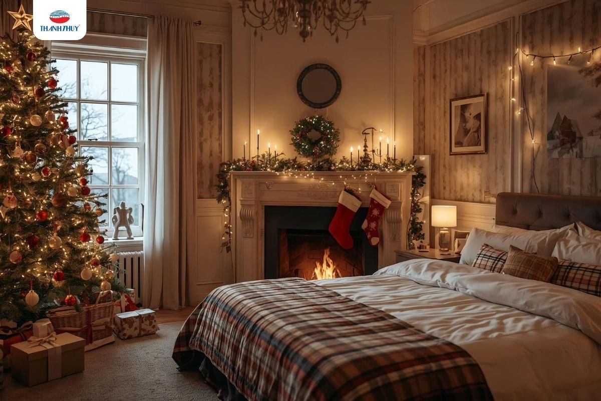Phòng ngủ được trang hoàng mùa noel ấm áp
