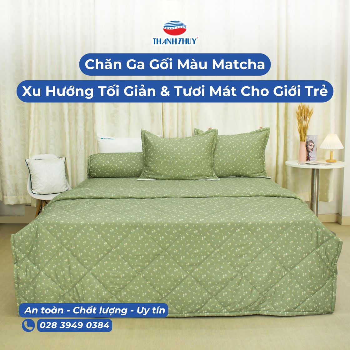 Chăn Ga Gối Màu Matcha Xu Hướng Tối Giản & Tươi Mát Dành Cho Giới Trẻ