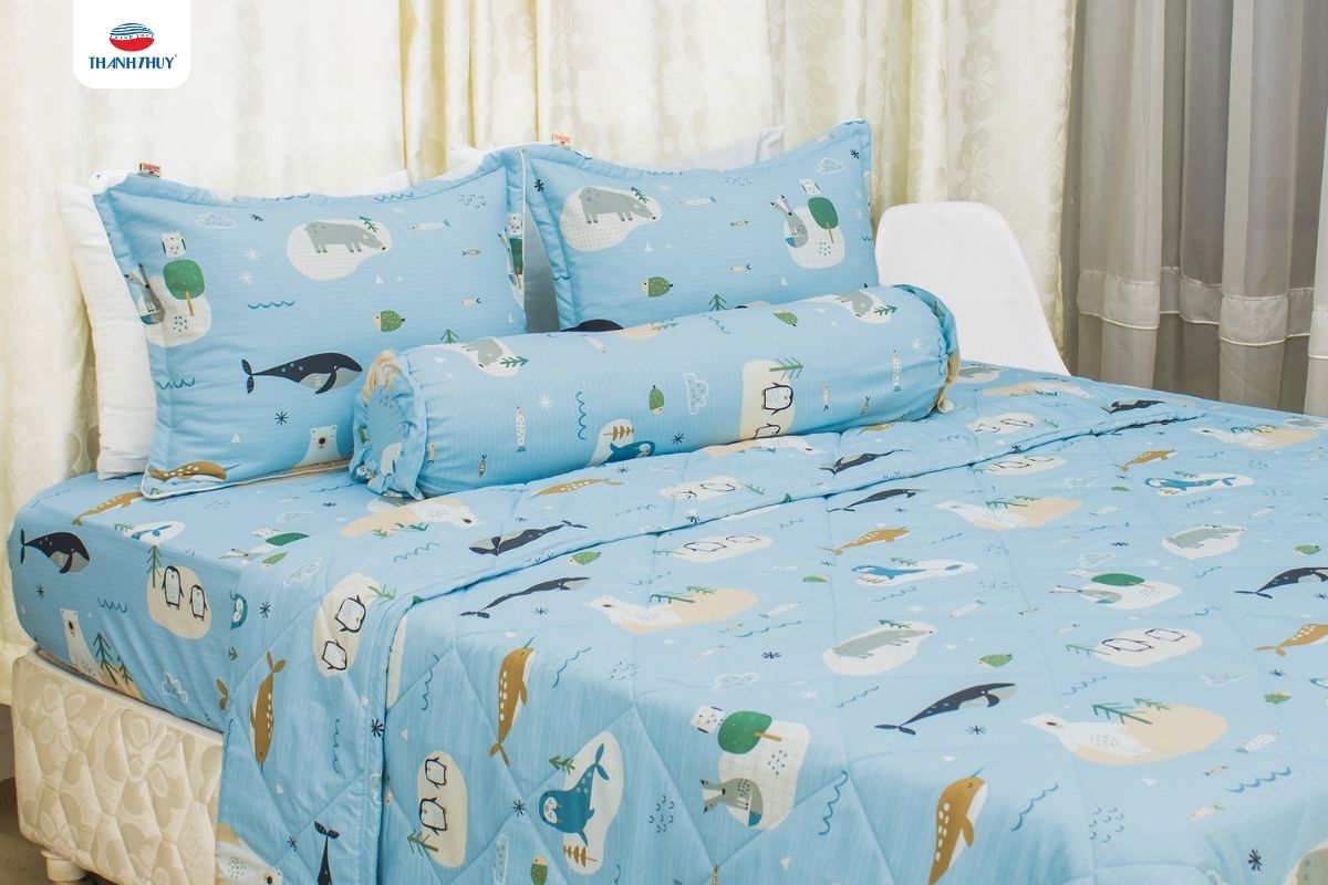 Bộ chăn ga gối Lụa Chevery Modal màu xanh mát mẻ