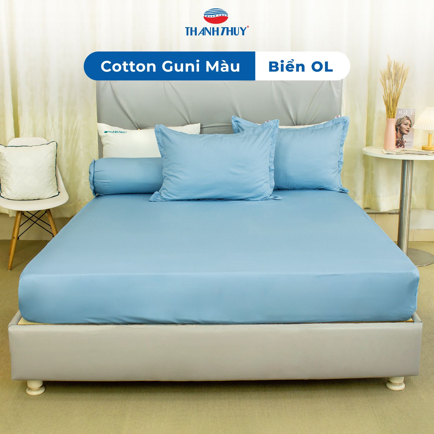 Bộ Chăn Ga Gối 4 món - 100% Cotton Guni Màu Êm Ái, Thấm Hút -  THANH THUY