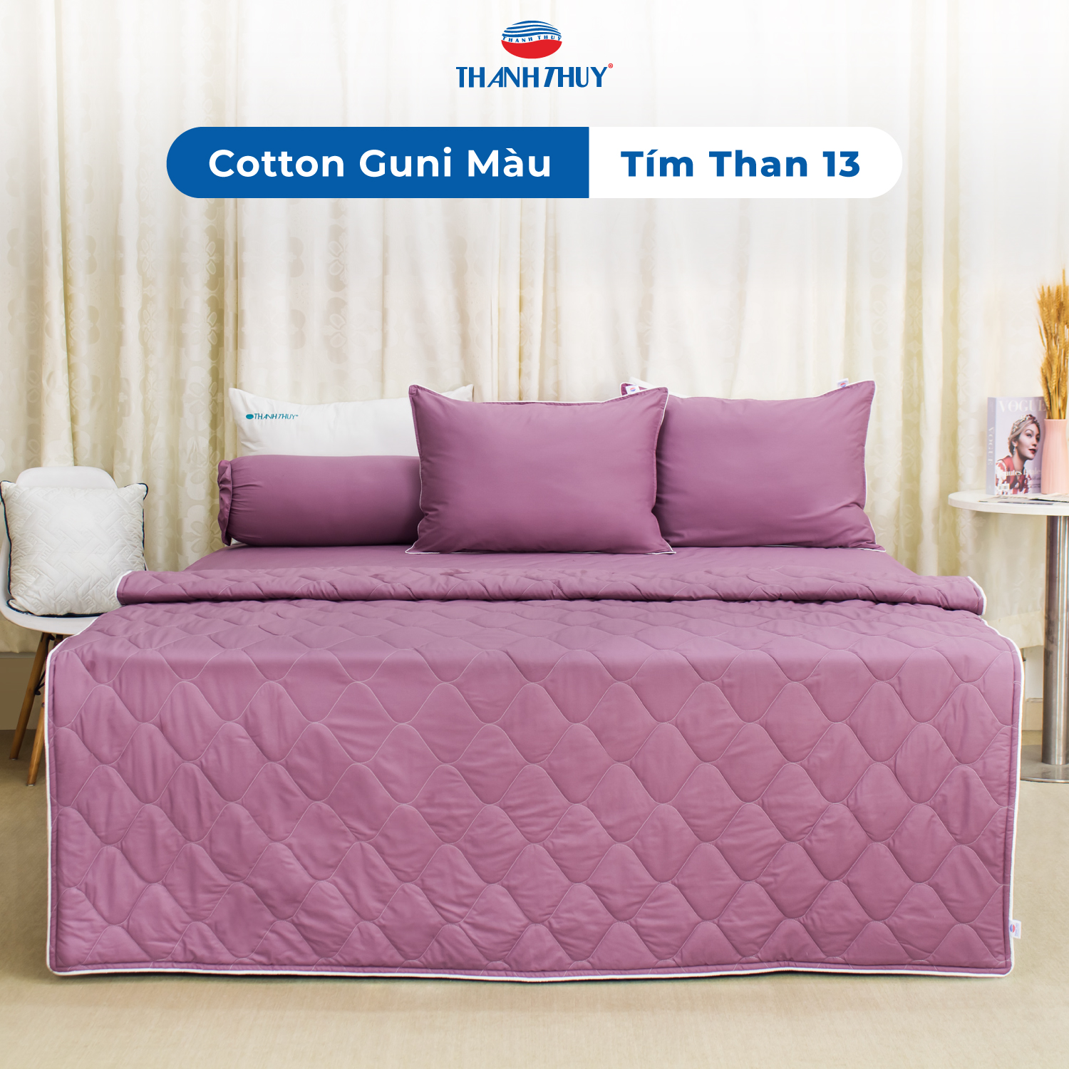 Bộ Chăn Ga Gối 4 món - 100% Cotton Guni Màu Êm Ái, Thấm Hút -  THANH THUY