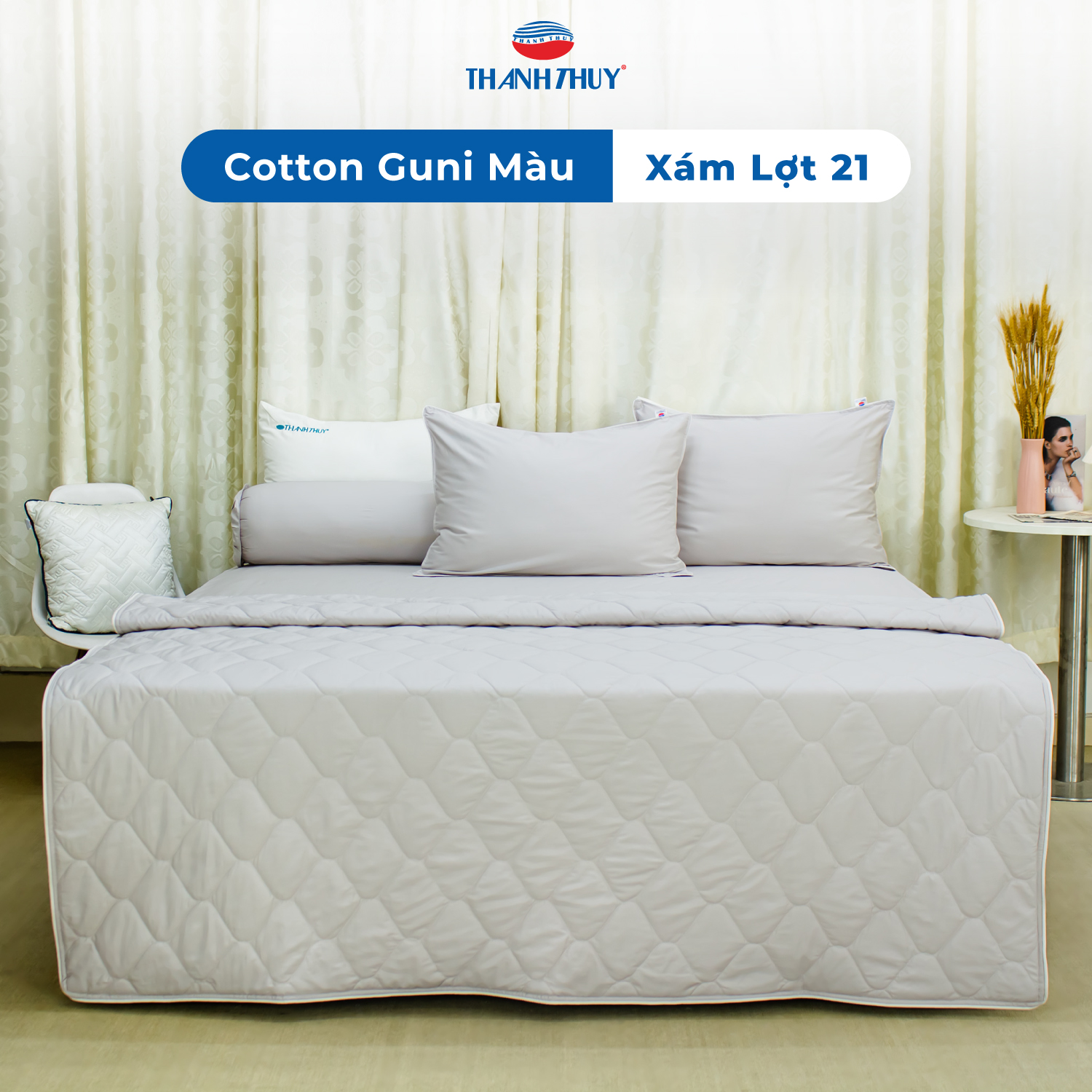 Bộ Chăn Ga Gối 4 món - 100% Cotton Guni Màu Êm Ái, Thấm Hút -  THANH THUY