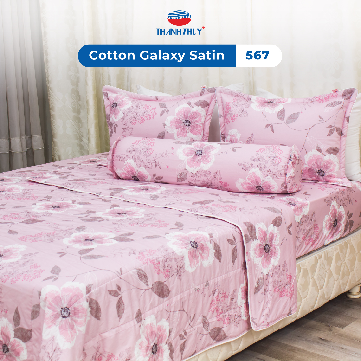 Bộ Chăn Ga Gối 5 Món Galaxy Satin - Cotton Satin Bóng Đẹp, Thượng Lưu