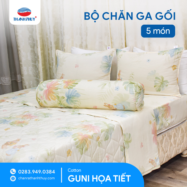 Thumbnail Chăn Ga Gia Đình Cotton Guni Họa Tiết 5 Món