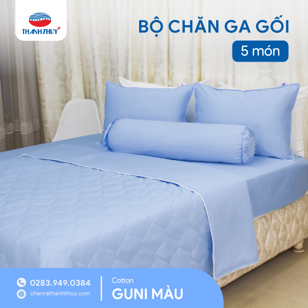Thumbnail Chăn Ga Gia Đình Cotton Guni Màu 5 Món