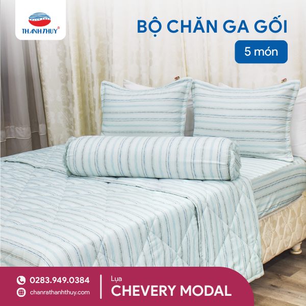 Lụa Chevery Modal_Bộ Chăn Ga Gối 5 Món