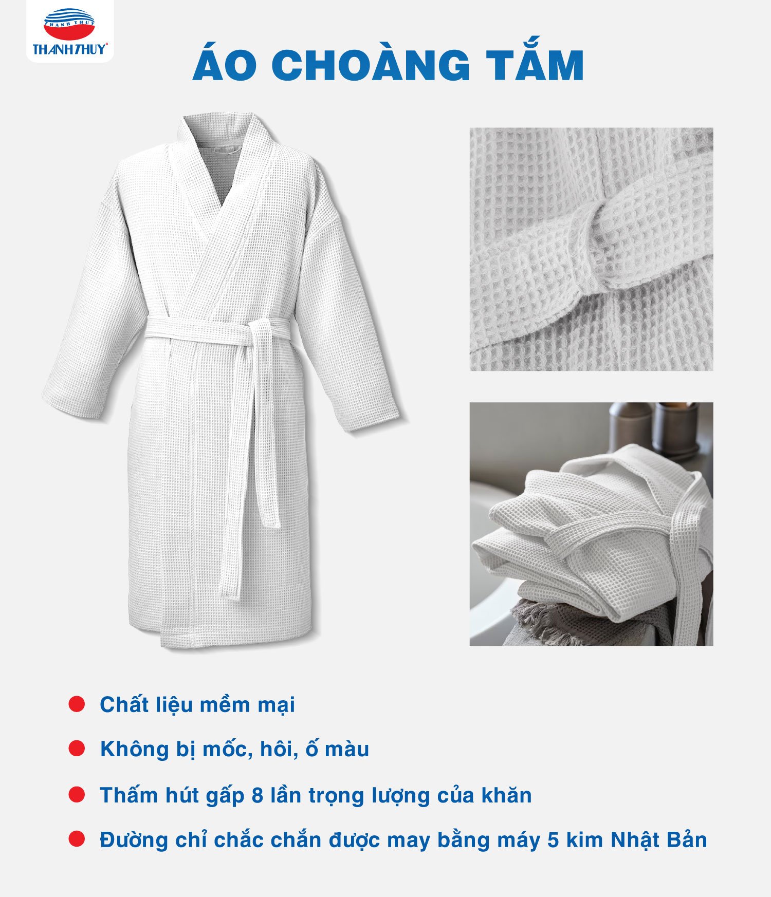 Định Mức Khăn Khách Sạn: Mỗi Phòng Cần Bao Nhiêu Khăn Là Đủ? 8 Áo choàng tắm tổ ong khách sạn Thanh Thủy
