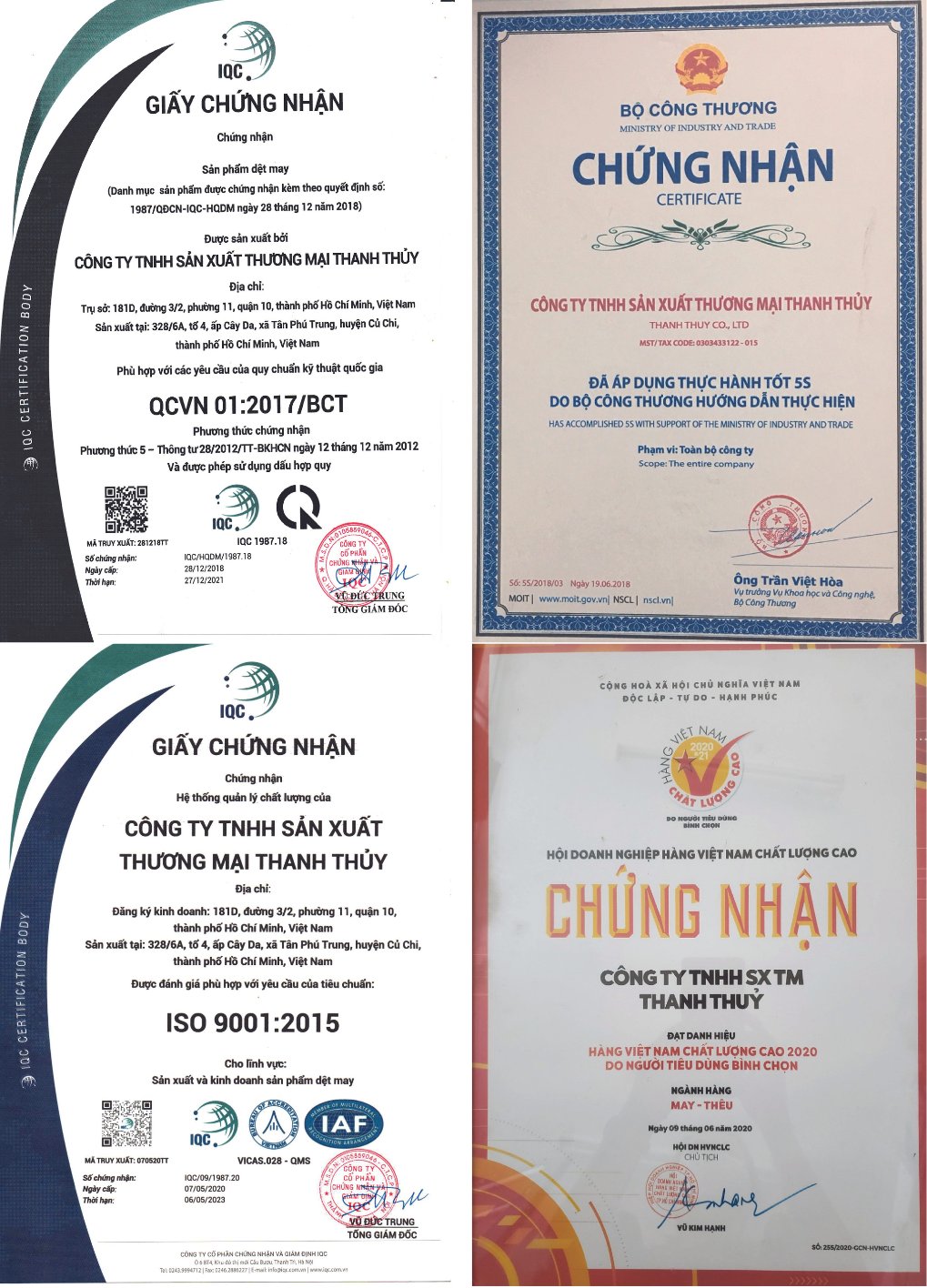 Chăn Ga Khách Sạn: Chăn Ga Gối Đệm Khách Sạn May Tận Xưởng 8 Chứng nhận ISO 9001:2015 và chứng nhận hợp quy vải của Thanh Thủy